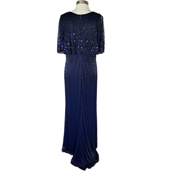 MAC DUGGAL High Neck Column Beaded Gown w/ Cape Size 12 Blue Formal Dress - Picture 4 of 12